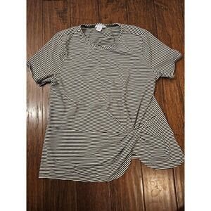 Liz Claiborne Womens XL Olive Green White Striped Twist Chic Business Casual